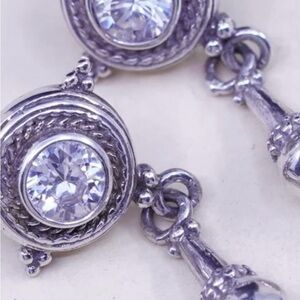 Vintage sterling 925 silver handmade earrings with round CZ and post backs